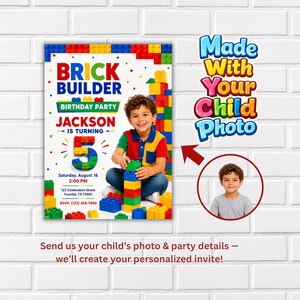 Personalized Building Blocks Photo Invitation | Custom Boy Birthday Invite (Digital Download)