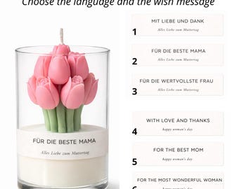 母の日の目を引くトレンドギフト｜チューリップブーケキャンドル（ガラス製）｜環境に優しい手作りココナッツキャンドル