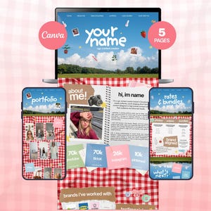 UGC Portfolio & Media Kit Template | Canva Content Creator MULTI-PAGE Website – Red Scrapbook Picnic Style