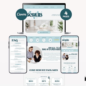 Schoonmaakbedrijf MULTI-PAGINA-websitesjabloon | Canva House Cleaner & Residential Service Site – retro, minimalistische stijl