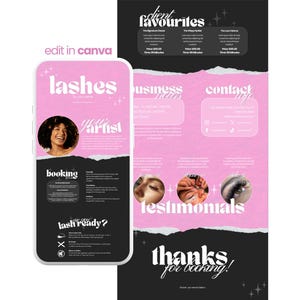 Plantilla de programación Acuity Lash Tech, banners web en rosa y negro, programación de salones de belleza, diseño de Canva, sitio de reservas de artistas de uñas Y2K, sitio de belleza