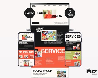 Social Media Manager Website Template | MULTI-PAGE | Canva Portfolio for Freelance Digital Marketing Services | Professional Bold Style