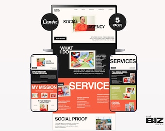 Social Media Manager Website Template | MULTI-PAGE | Canva Portfolio for Freelance Digital Marketing Services | Professional Bold Style
