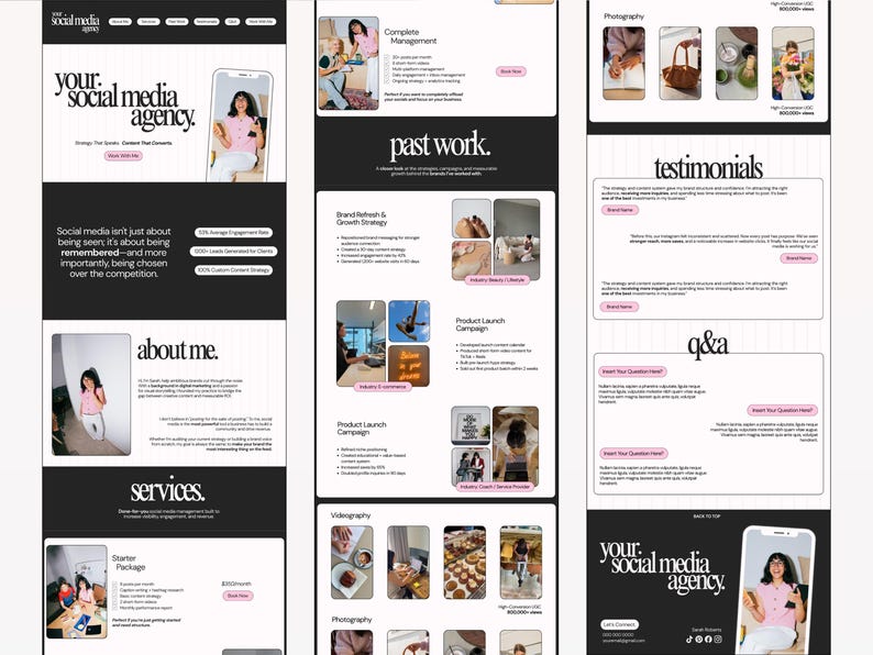 Social Media Manager Website Template | Canva Portfolio for Freelance Digital Marketing Services | B&W + Pink Style image 3