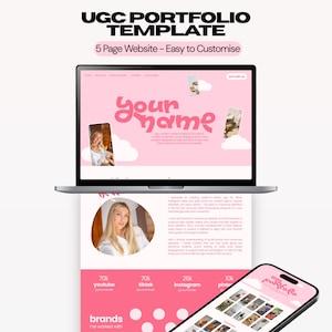 Mall för UGC-portfölj och mediakit | Canva Content Creator FLERSIDIG webbplats | Enkel rosa och röd molnstil – lätt att redigera