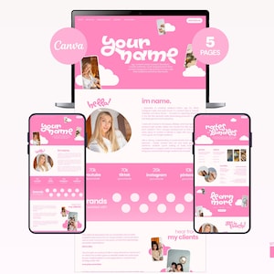 UGC Portfolio & Media Kit Template | Canva Content Creator MULTI-PAGE Website | Simple Pink Cloud Style - Easy To Edit