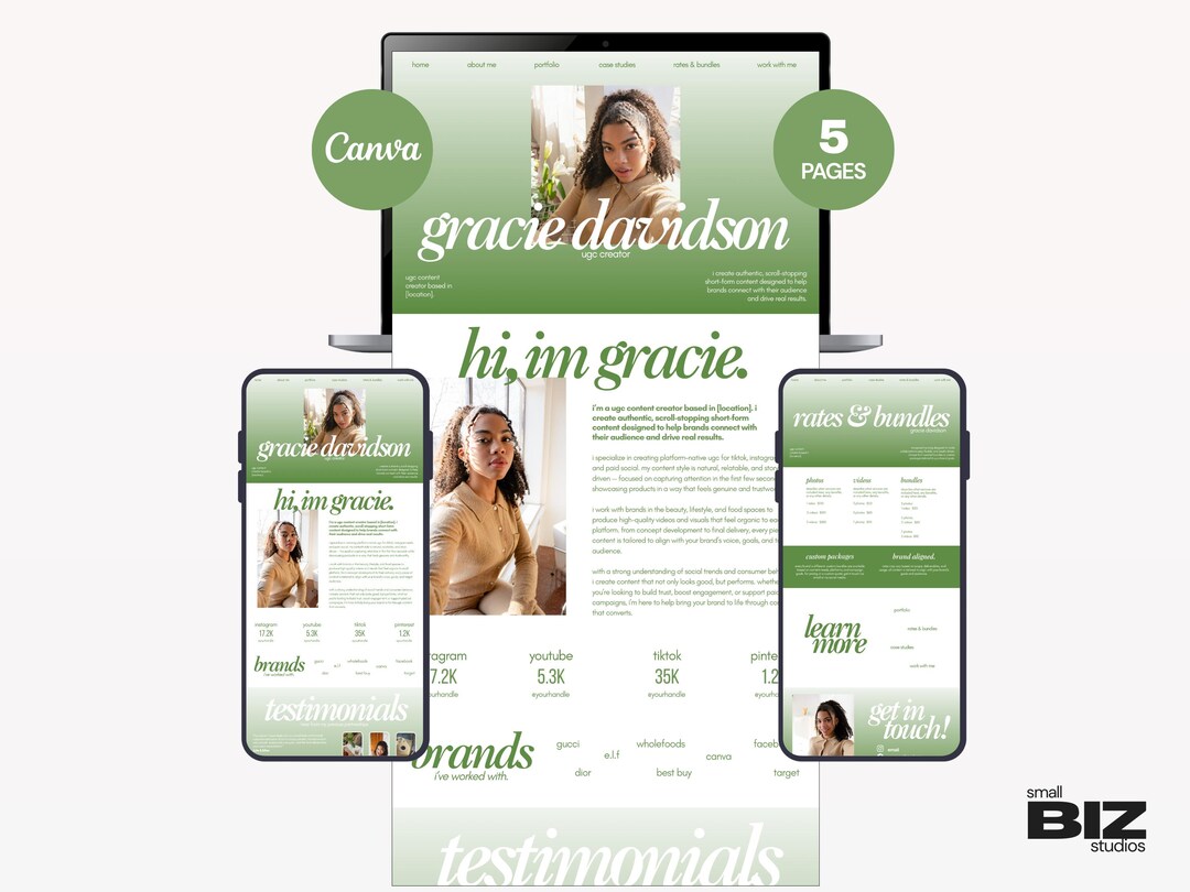 UGC Portfolio & Media Kit Template | Canva Content Creator Website ...