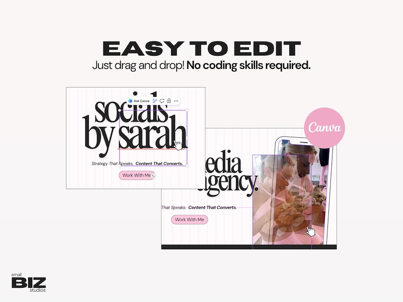 Social Media Manager Website Template | Canva Portfolio for Freelance Digital Marketing Services | B&W + Pink Style image 5