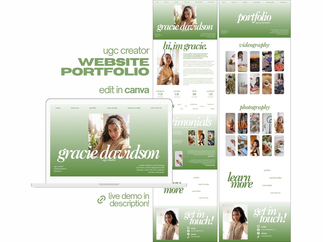 UGC Portfolio & Media Kit Template | Canva Content Creator Website ...