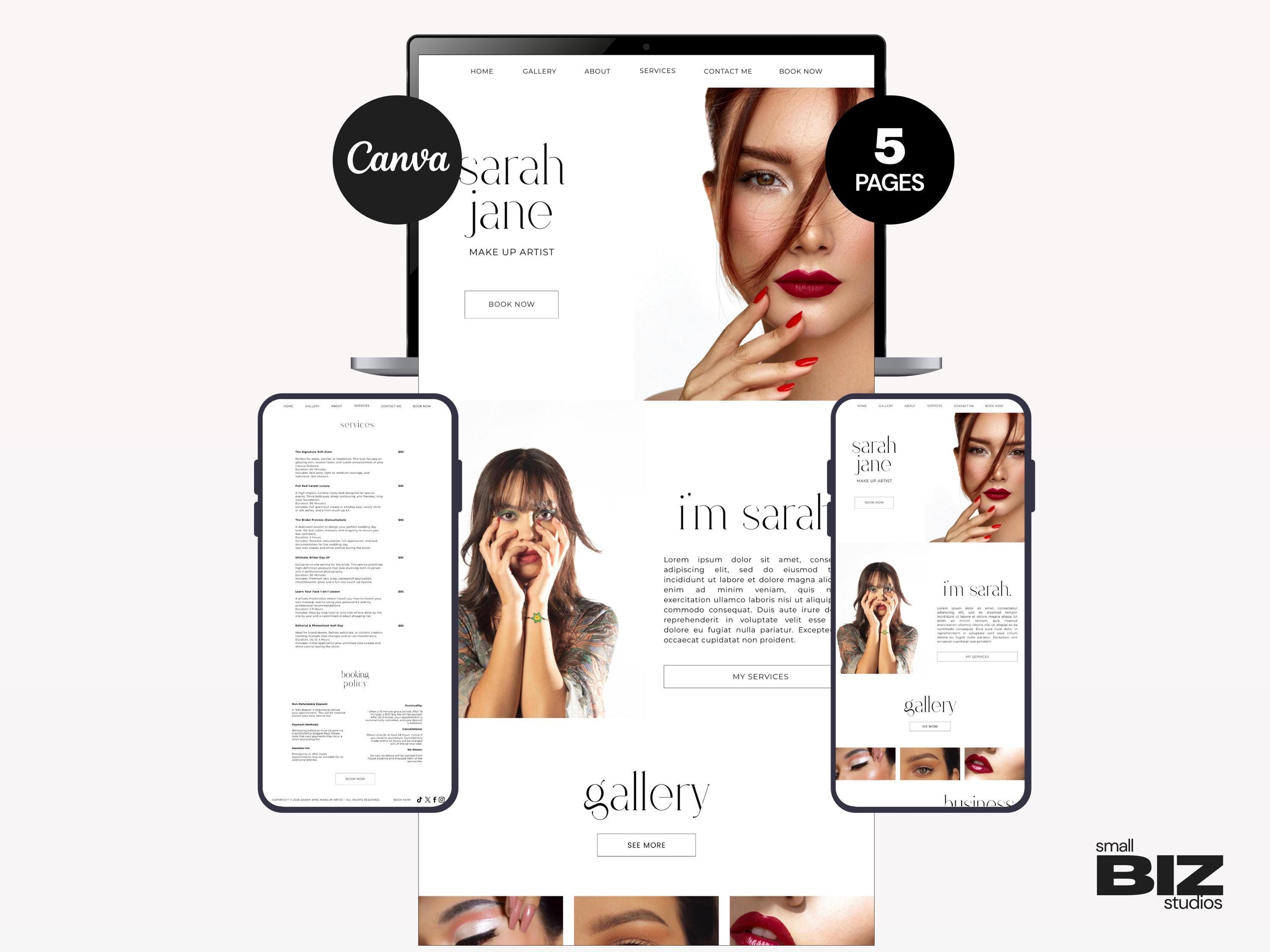 Makeup Artist Website Template | MULTI-PAGE | Canva MUA Beauty ...