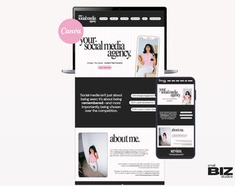 Social Media Manager Website Template | Canva Portfolio for Freelance Digital Marketing Services | B&W + Pink Style