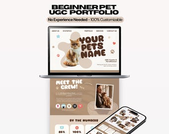 BEGINNER UGC Pet Portfolio Canva Website Template | Cat Creator / Pet Influencer Website | Scrolling Template | Tan Style