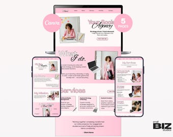 Social Media Manager Website Template | MULTI-PAGE | Canva Portfolio for Freelance Digital Marketing Services | Pastel Pink Professional
