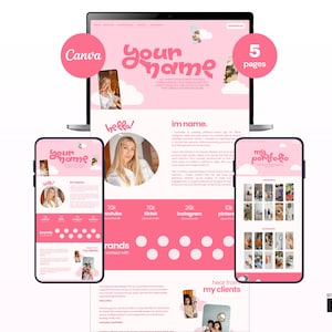 UGC Portfolio & Media Kit Vorlage | Canva Contentdesigner MEHRSEITIGE Website | Einfacher rosa und roter Wolkenstil - einfach zu bearbeiten