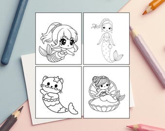 8th Birthday | Fold Cards | Color-In DIY | Unicorn and Mermaid (PDF Download, 30 Designs)