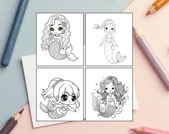 10th Birthday | Fold Cards | Color-In DIY | Unicorn and Mermaid (PDF Download, 30 Designs)
