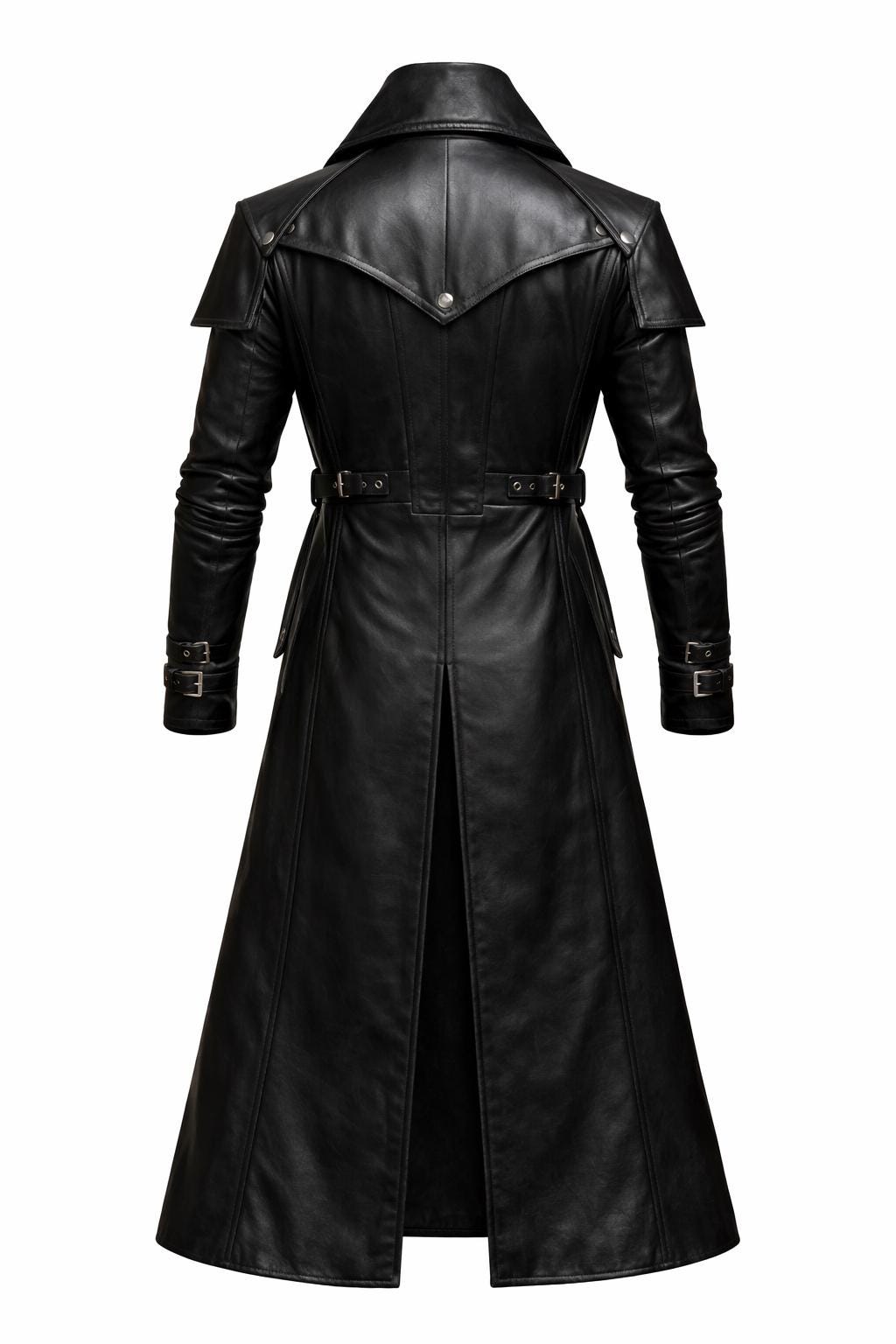 Military Style Black Leather Trench Coat With Buckle Details - Etsy