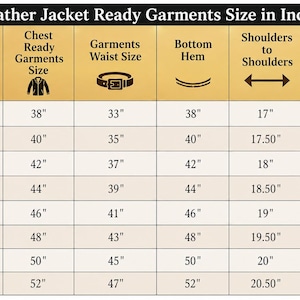 Leather Jacket sizechart