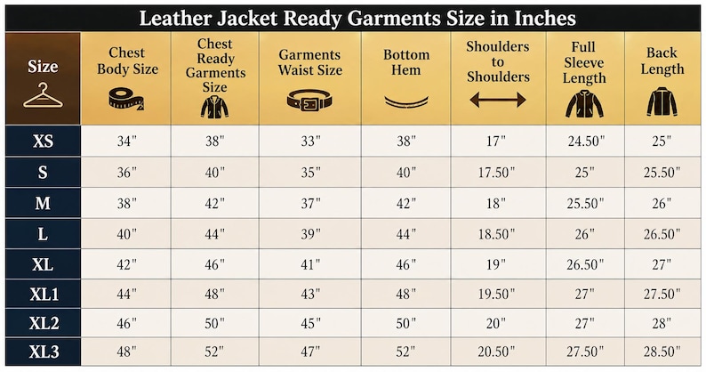 Leather Jacket sizechart