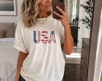 Comfort Colors® Faux Patchwork USA Shirt, Vintage 4th Of July Tee, Independence Day Shirt, 250 Years Shirt