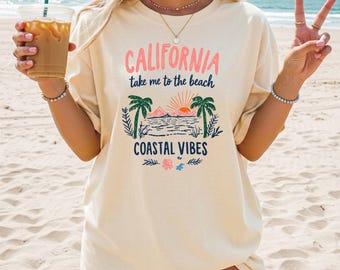 California Beach Shirt, Coastal Vibes Tee, Summer Graphic Tee, Comfort Colors Shirt, Oversized Beach Vacation T Shirt Women Gift