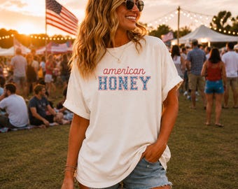 American Honey T Shirt 4th Of July Shirt Preppy Trendy Oversized USA Tee Aesthetic Patriotic Shirt Comfort Colors Cute Summer Top