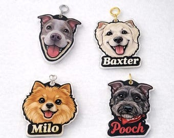 Custom Pet ID Tag | Personalized Dog Name Tag | Resin Photo Charm (Engraved Style)