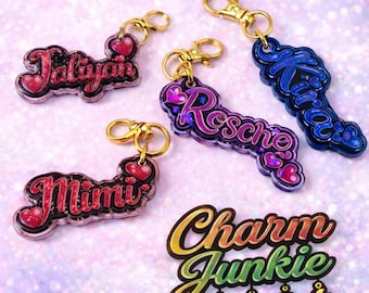 Custom Name Keychain | Acrylic Glitter Tag | Backpack Charm (Resin)