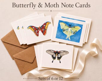 Schmetterling & Motte Grußkarten: Wasserfarben Natur Designs (Blanko, 6er oder 12er Sets) Gastgeschenke