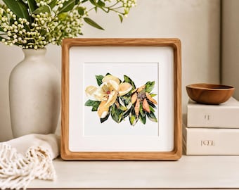 Magnolie Mini Kunstdruck: Aquarell Floral 13x15 mit Holz Rahmen