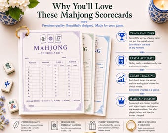 Cartões de pontuação de Mahjong americano - Cartões lisos e foscos com anel dourado
