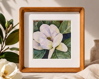 Magnolie gerahmt Kunstdruck, kleine Aquarell Blumen Malerei, Südländische Dekoration, Geburtstagsgeschenk für Sie