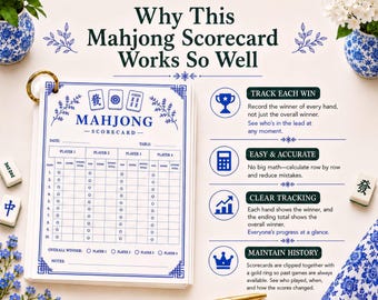 Mahjong Score Card Set, Mahjong Geschenk, American Mahjong Score Sheet für Game Night