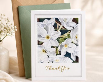 Biglietto di ringraziamento botanico, biglietto di ringraziamento floreale, mini illustrazione ad acquerello, interno vuoto, biglietto premium