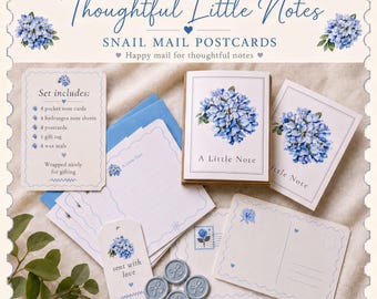 Briefpapier Set: Hortensie Blumen - Blau, inklusive Wachssiegel