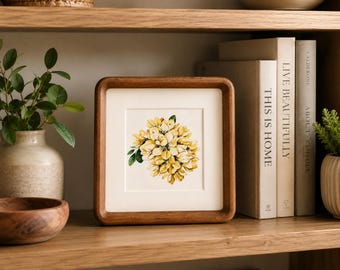 Gelbe Hortensie Kleine gerahmte Kunst, Aquarell Druck, Bücherregal Dekor, Geschenk für Sie