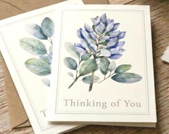 Thinking of You Botanical Sympathy Card Watercolor Floral Notecard Encouragement Notes Blank Greeting Card