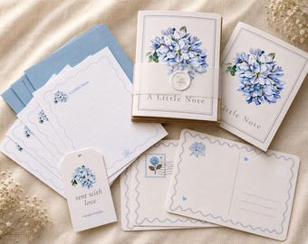 Elegant Stationery Set Blue Hydrangea Cards Pretty Notecards Letter Writing Set Pen Pal Gift Snail Mail Kit