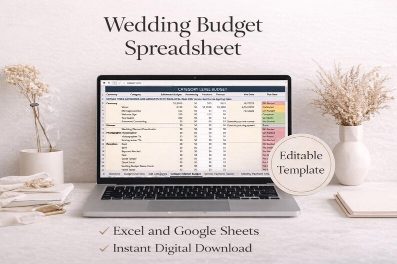 Budget Display Wedding Budget Spreadsheet | Excel & Google Sheets Template With Vendor ...