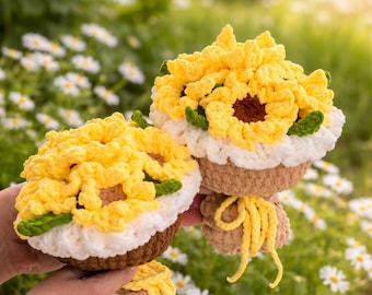 Gehäkelte Sonnenblume Bouquet, handgemachte Strickblumen, Sonnenblumen-Arrangement, für immer Blumen, Geschenk für Sie