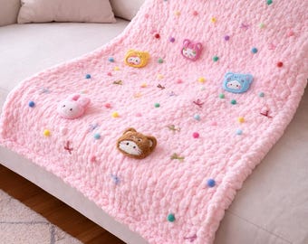 Rosa Grobstrick Decke, Weicher Chenille Überwurf, Kuschelige Handgefertigte Decke, Plüsch Decke, Geschenk für Sie