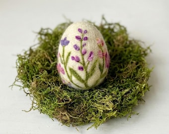 Needle Felted Easter Egg Decor, Pastel Floral Wool Ornament, Spring Farmhouse Accent