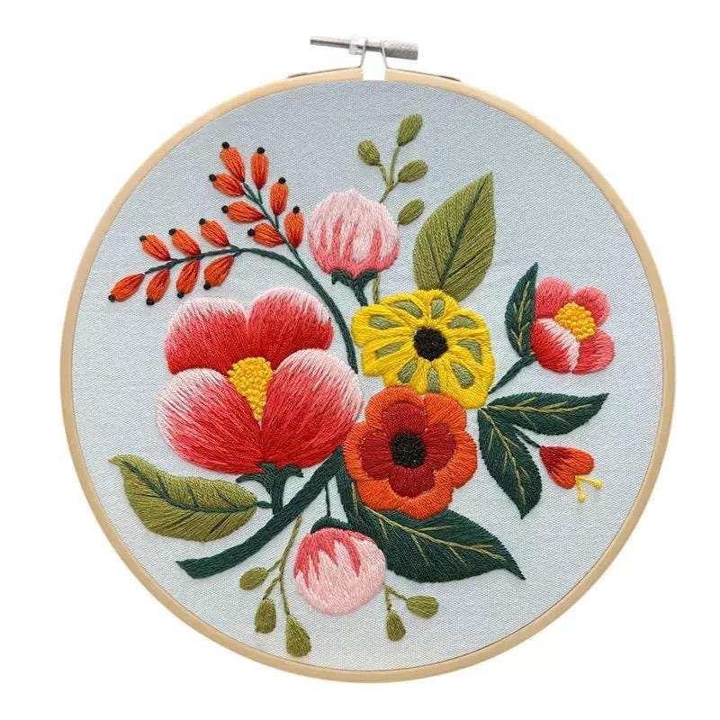 Hand Embroidery Floral Hoop Art, Botanical Wall Decor, Framed Flower ...