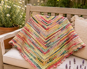 Handgefertigter Häkelponcho, Bunter Oma Quadrat Schal, Boho Strick Umhang, Frauen gemütlicher Schicht-Wrap, Geschenk für Sie