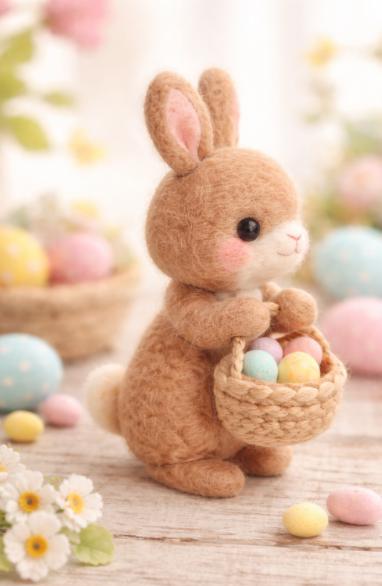 Needle Felted Easter Bunny With Eggs, Handmade Spring Holiday ...