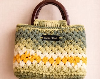 Colorblock Tote Bag, Handgefertigte Strick Handtasche, Mehrfarbige Häkeltasche, süsse Alltagstasche, Geschenk für Sie