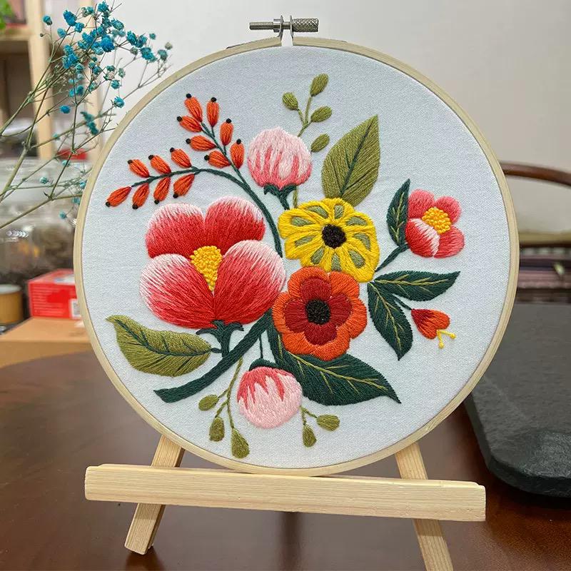 Hand Embroidery Floral Hoop Art, Botanical Wall Decor, Framed Flower ...