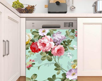 Housse aimantée florale vintage pour lave-vaisselle, peau botanique pour appareil de cuisine