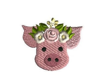 Mini Pig Floral Crown Machine Embroidery Design-INSTANT DOWNLOAD