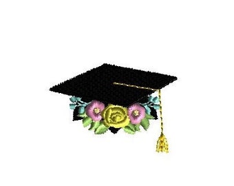 Mini Graduation Cap Floral Machine Embroidery Design-INSTANT DOWNLOAD
